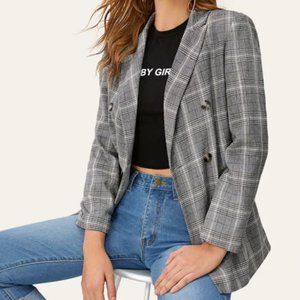 Plaid Double Breasted Blazer - SHEIN
